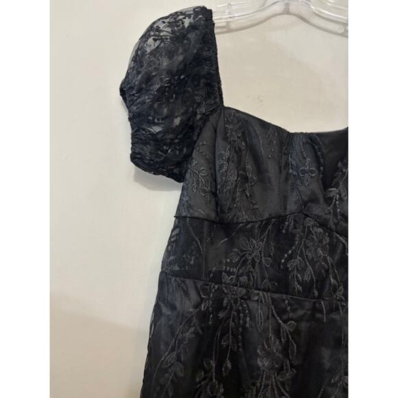 Lulus Seriously Cute Mini Dress Black Embroidered Mesh Puff Sleeve Large NWT - Picture 9 of 9